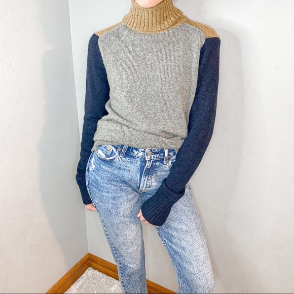 A.L.C. Sweaters - A.L.C. Colorblock Merino Wool Camel Turtleneck Sweater